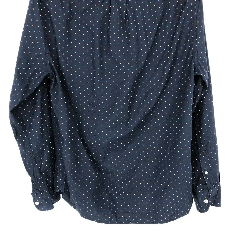 J.CREW Mens Slim Button Down Shirt Small Navy Blue Polka Dots Poplin BJ744 NWT
